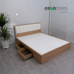 Giường ngủ gỗ bọc nệm hiện đại có hộc kéo HLG-406